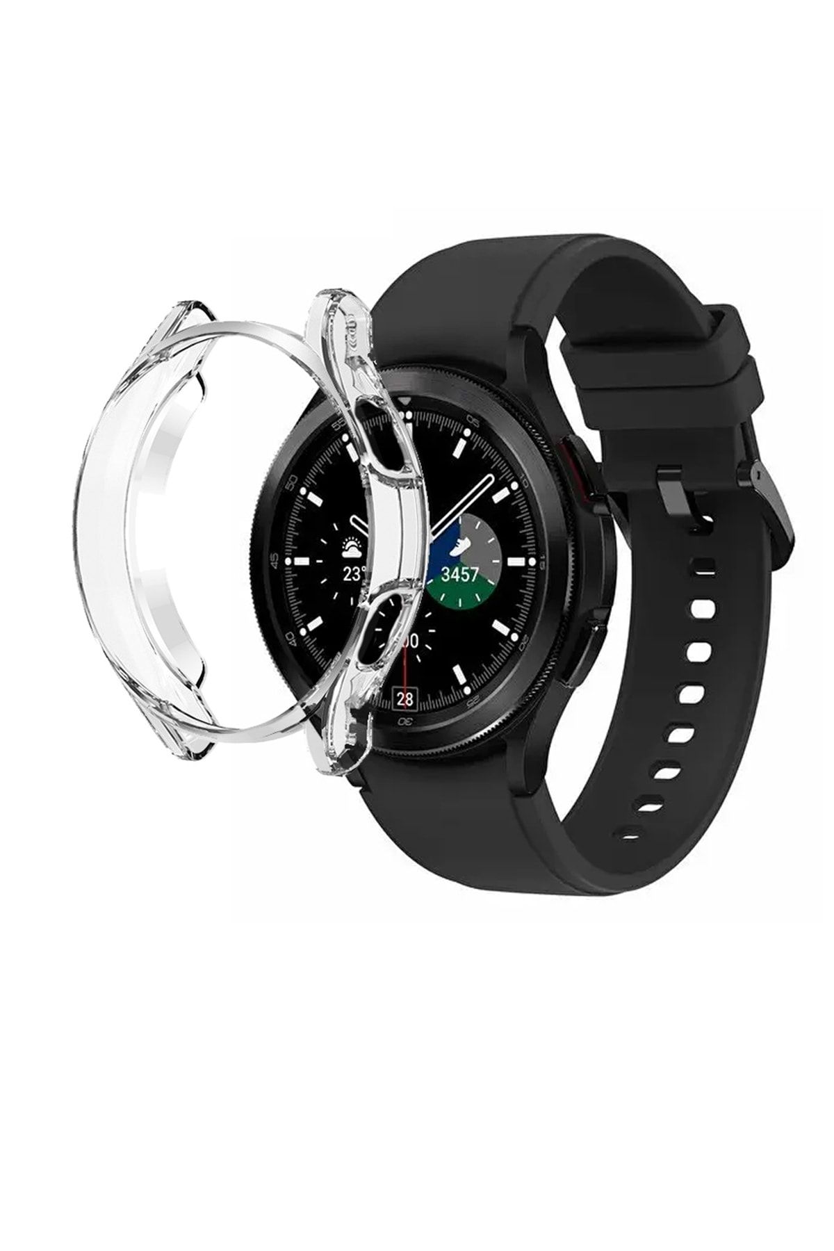 Microcase Samsung Galaxy Watch4 Classic 46mm Önü Açık Tasarım Silikon Kılıf - Şeffaf