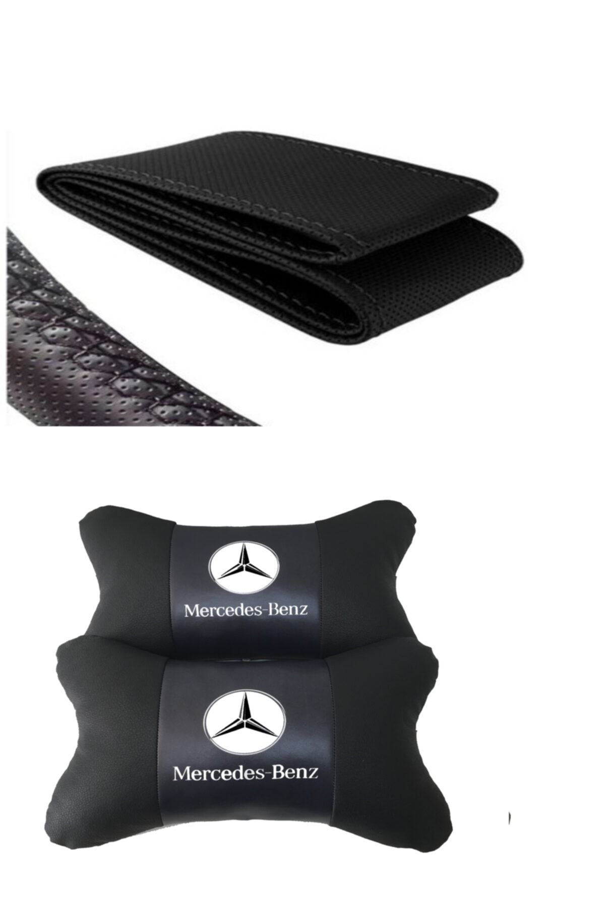 AYAZGURUP Mercedes Eqv Dikmeli Direksiyon Kılıfı Ve 5d Ortopedik Boyun Yastığı (2 Li Set)