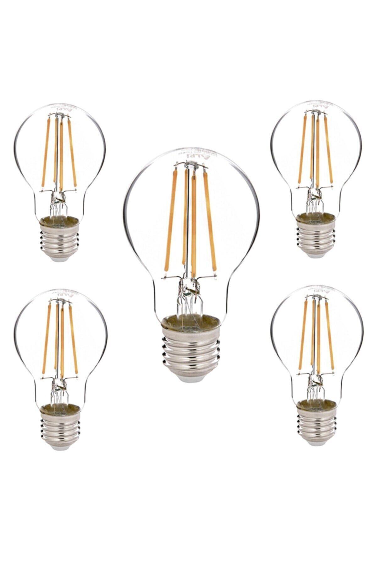 ORBUS Şeffaf E27 6w Duy A60 Sarı Işık Rustik Led Ampul 5'li Paket