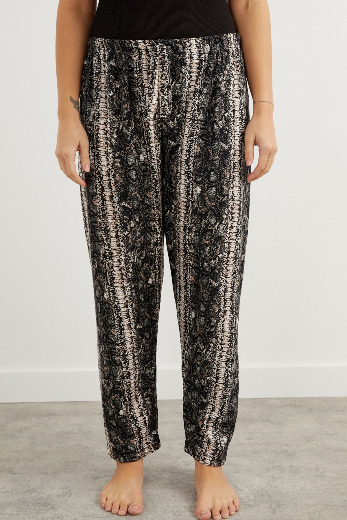 For Big Trend Bayan Desenli Bol Paça Yumuşak Doku Pijama Altı