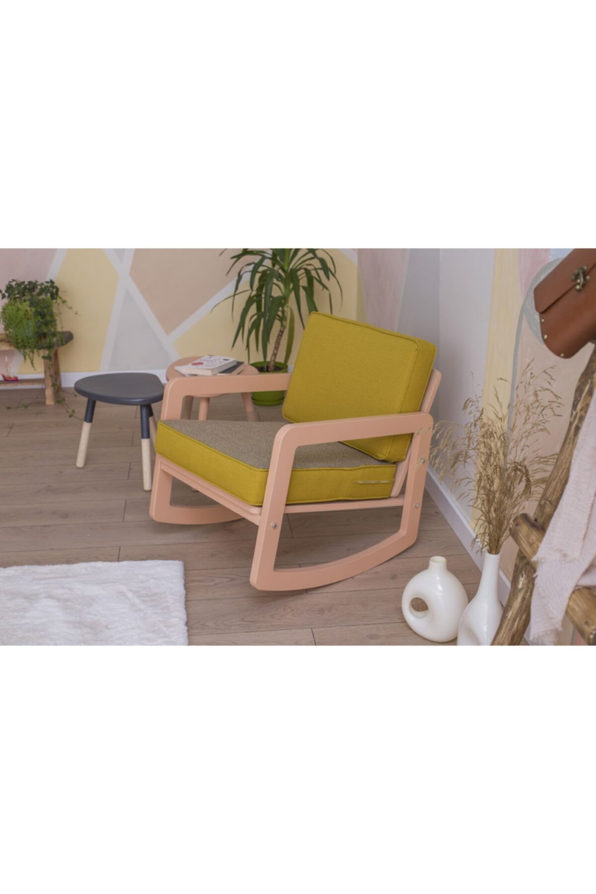 Quppa Home Yepyeni Sallanan Iskandınav Berjer, Sallanan Koltuk, Renkli Tekli Berjer
