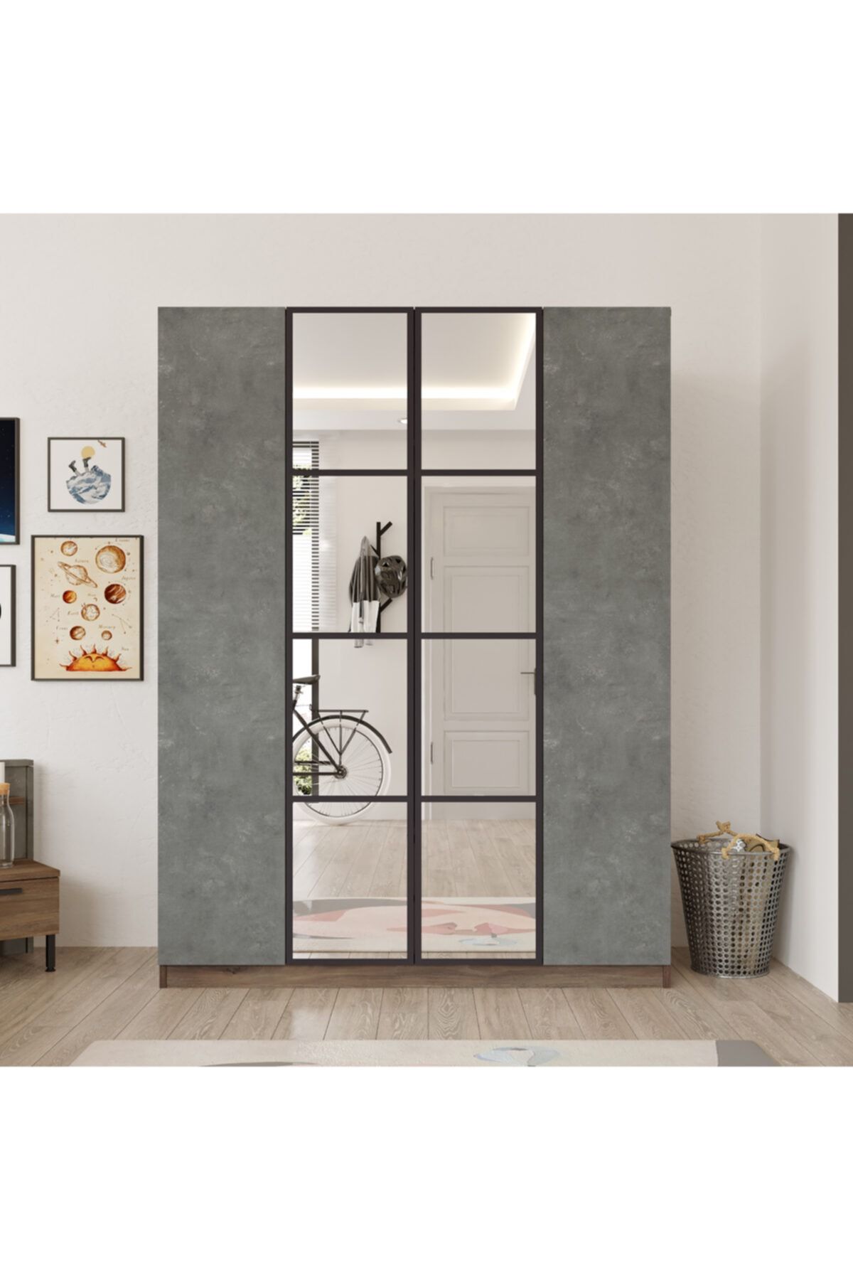 L'occi Concept Lowell 4 Kapaklı Çekmeceli Aynalı Gardırop Elbise Dolabı L02-cg