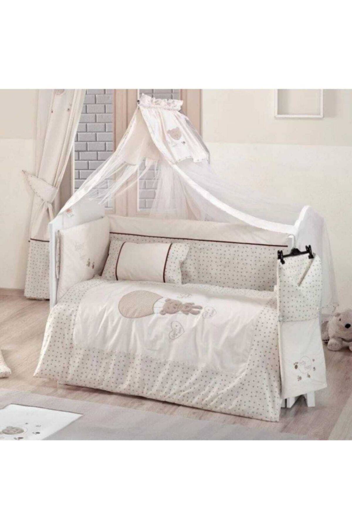Kidboo Cute Bear Beige Bebek Çocuk Odası Besik Cibinlik