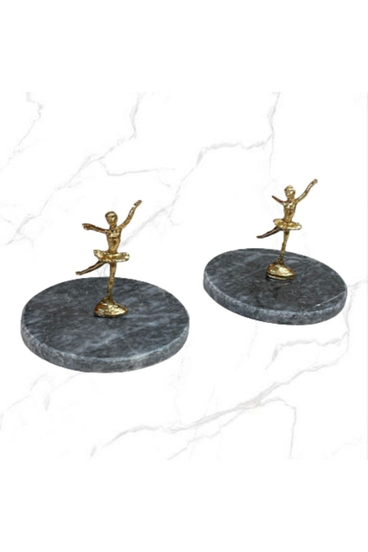 MarblelandStudio Gold Balerin Aksesuarlı Gri Mermer Lokumluk & Sunumluk & Çerezlik