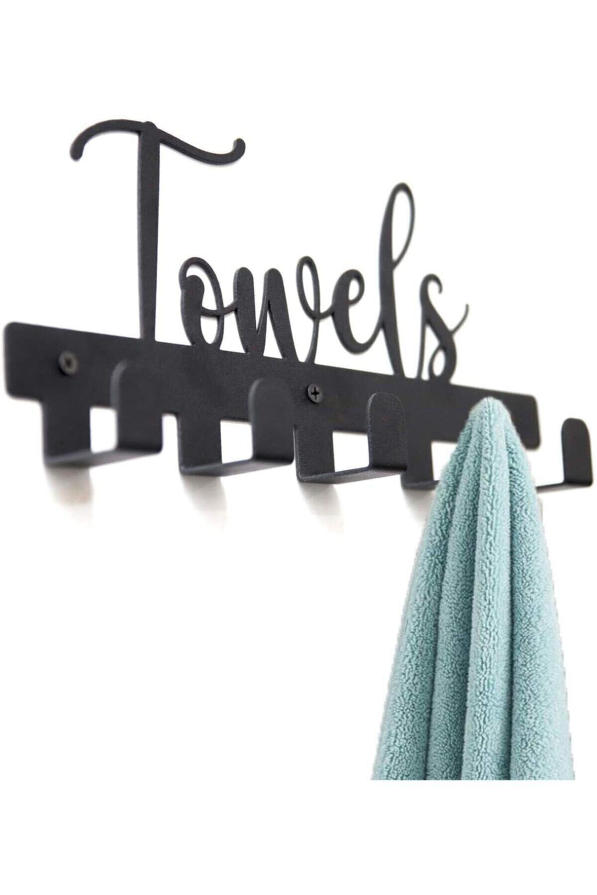 GoneNow Havlu Askısı Banyo Mutfak Hol Havlu Askısı Havluluk Alaşımlı Çelik (SİYAH) ( 5 Kancalı, 30 Cm)