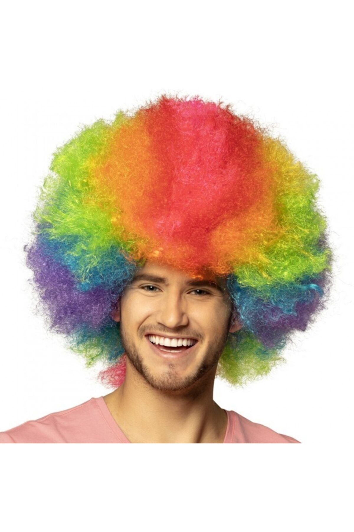 Pi İthalat Neon Gökkuşağı Renk Kıvırcık Mega Boy Afro Bonus Peruk