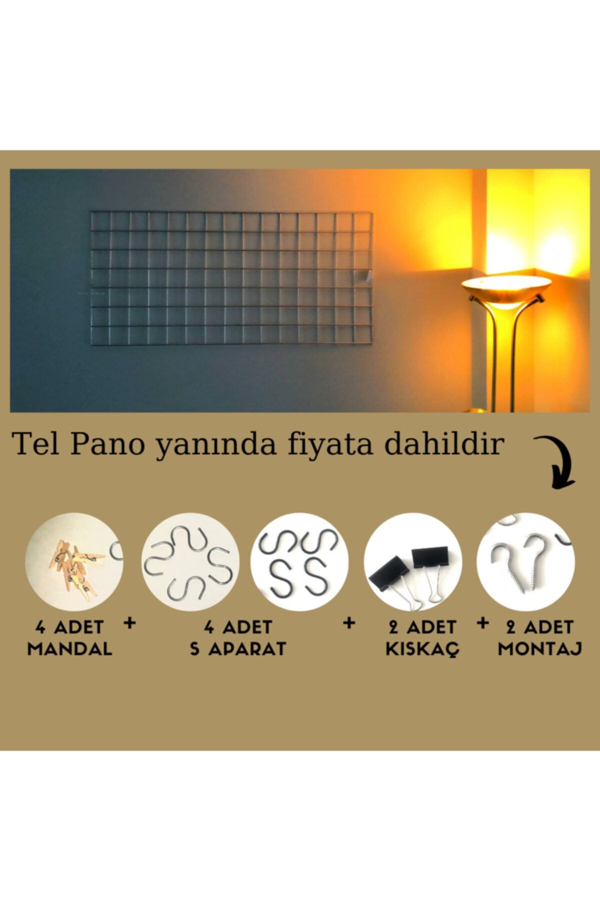 ERSA DEMİR ÇELİK Tel Pano 60x100 Gold Metal Pano Duvar Dekorasyon
