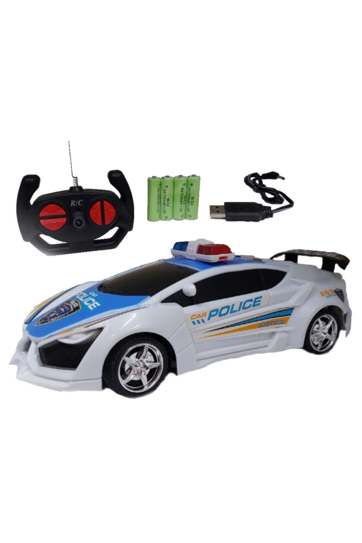 grs oyuncak Sports Car Kumandalı Şarjlı 3d Işıklı Beyaz Polis Arabası