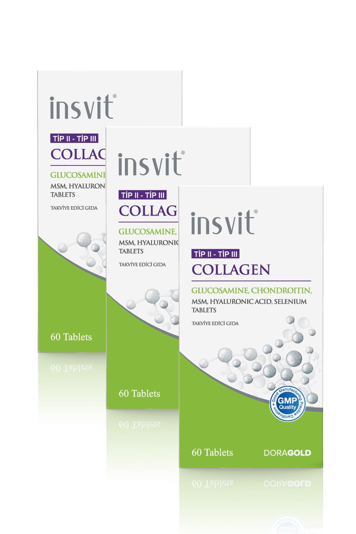 insvit Collagen Tip 2 Tip 3 Hyaluronik Asit Glucosamine Chondroitin Msm Vitamin C 60 Tablet 3'lü Set