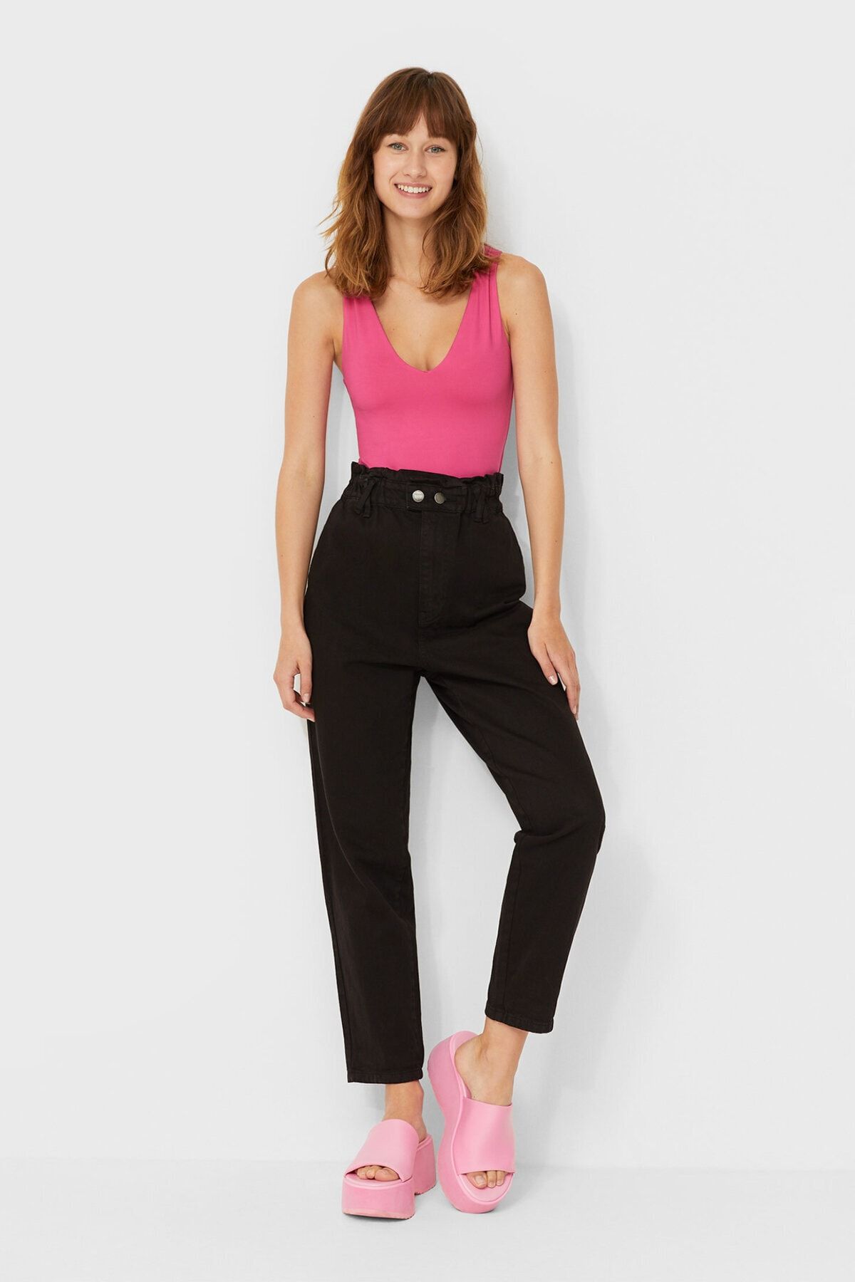 Stradivarius Kadın Siyah Baggy Fit Fitilli Jean 01105305