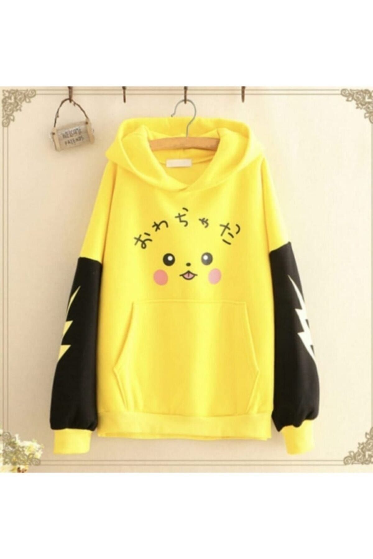 HENO BUTİK Unisex Sarı Pikaçu Özel Tasarım Sweatshirt