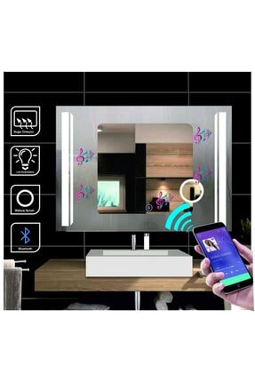 100x80 Cm Bluetoothlu Makyaj Aynalı Dokunmatik Tuşlu Buğulanmayan Ledli Ayna Banyo Aynası Image 0