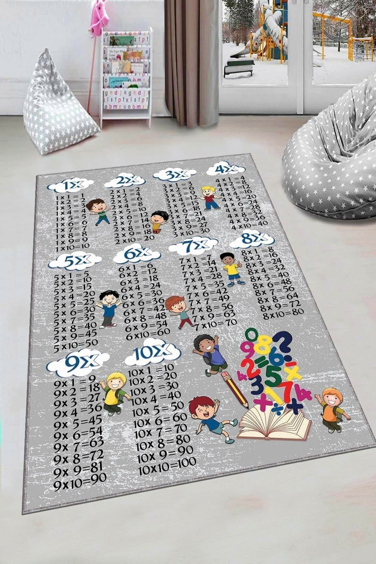 YSMHOME Kaymaz Taban Makinede Yıkanabilir Çarpım Tablolu Eğitici Çocuk Halısı
