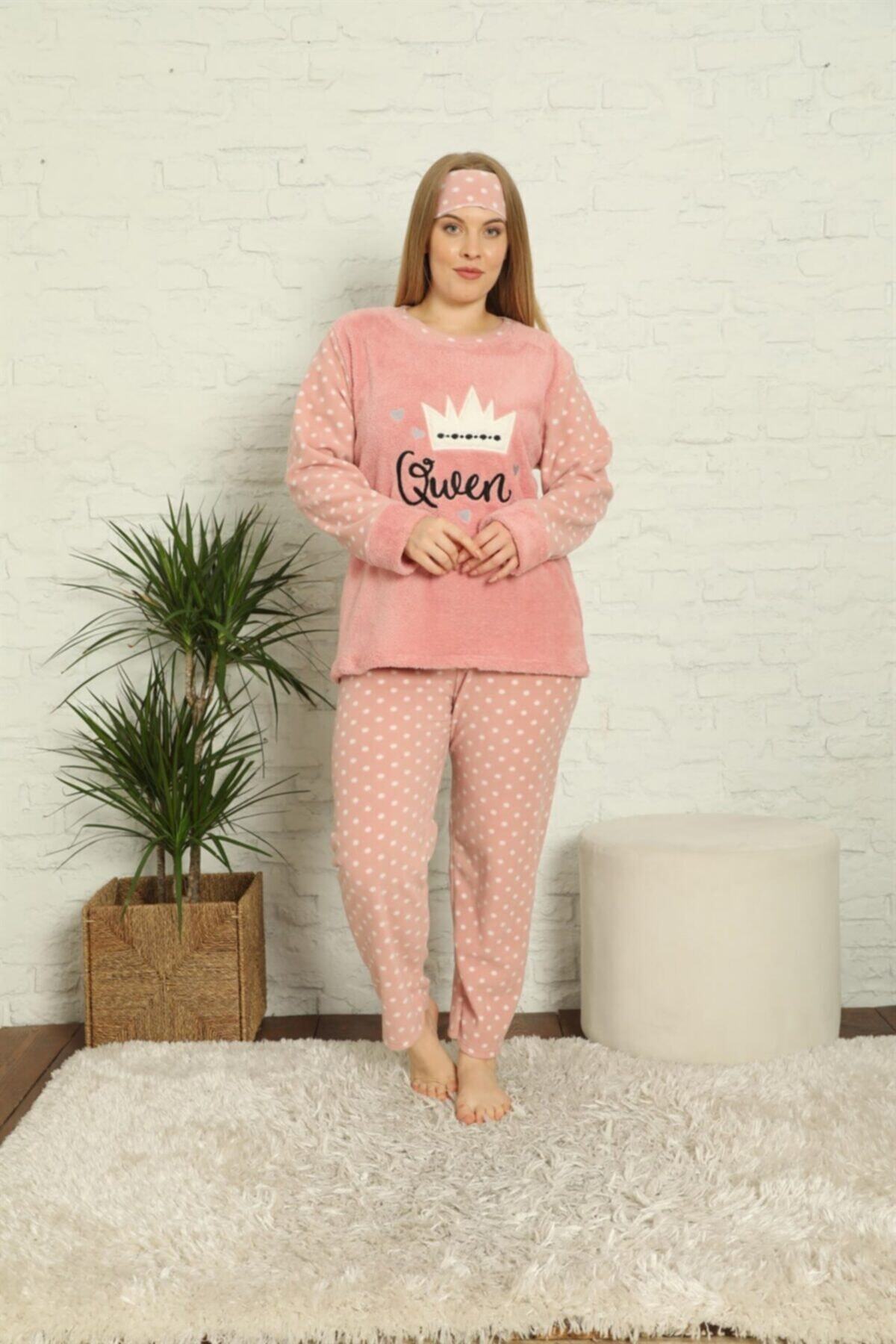 Moda Çizgi Welsoft Polar Kadın Büyük Beden Pijama Takımı 808010