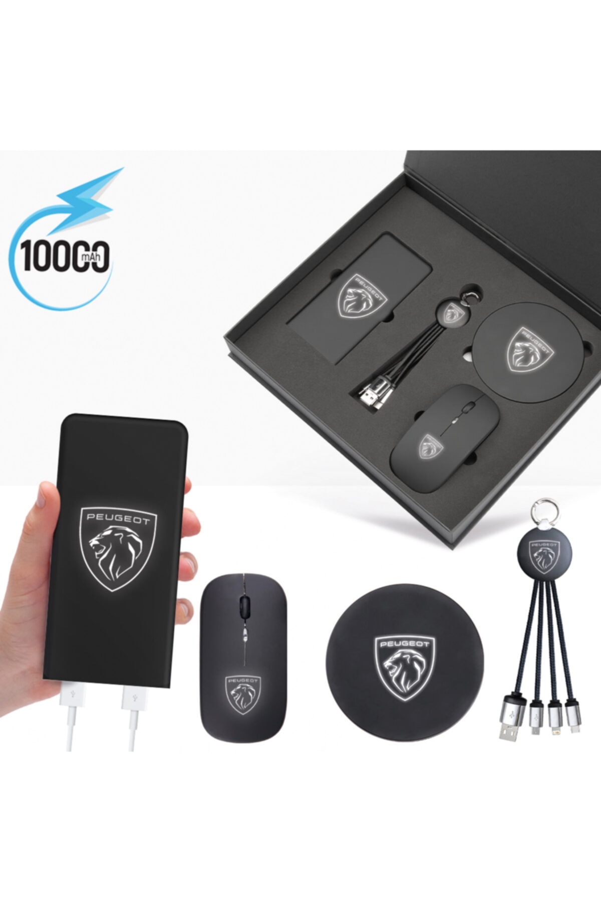 Bood Design Özel Isimli Set Kablosuz Şarjlı, Led Işıklı Powerbank,ledli Şarj,ledli Mouse