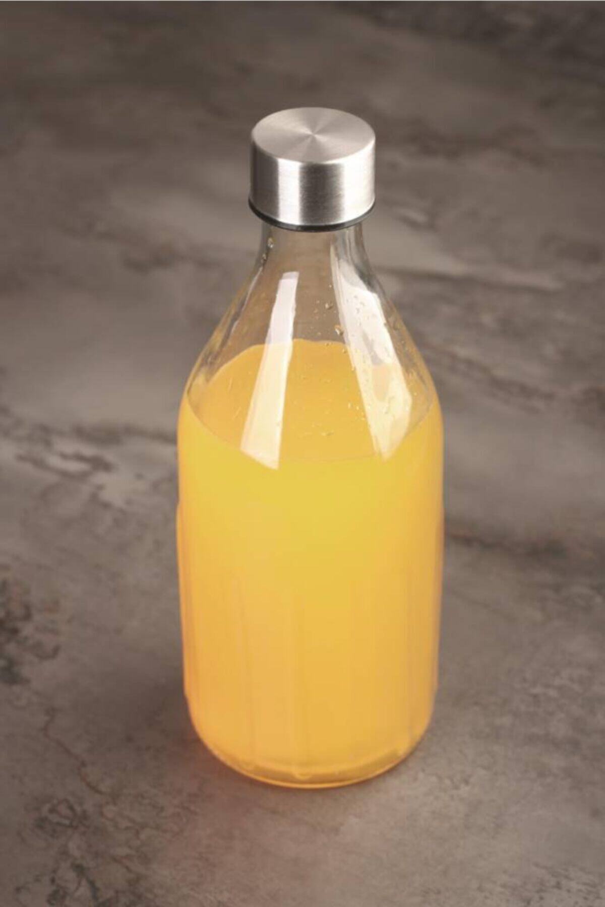 ACAR Metal Kapaklı Yuvarlak Cam Şişe 1 Litre