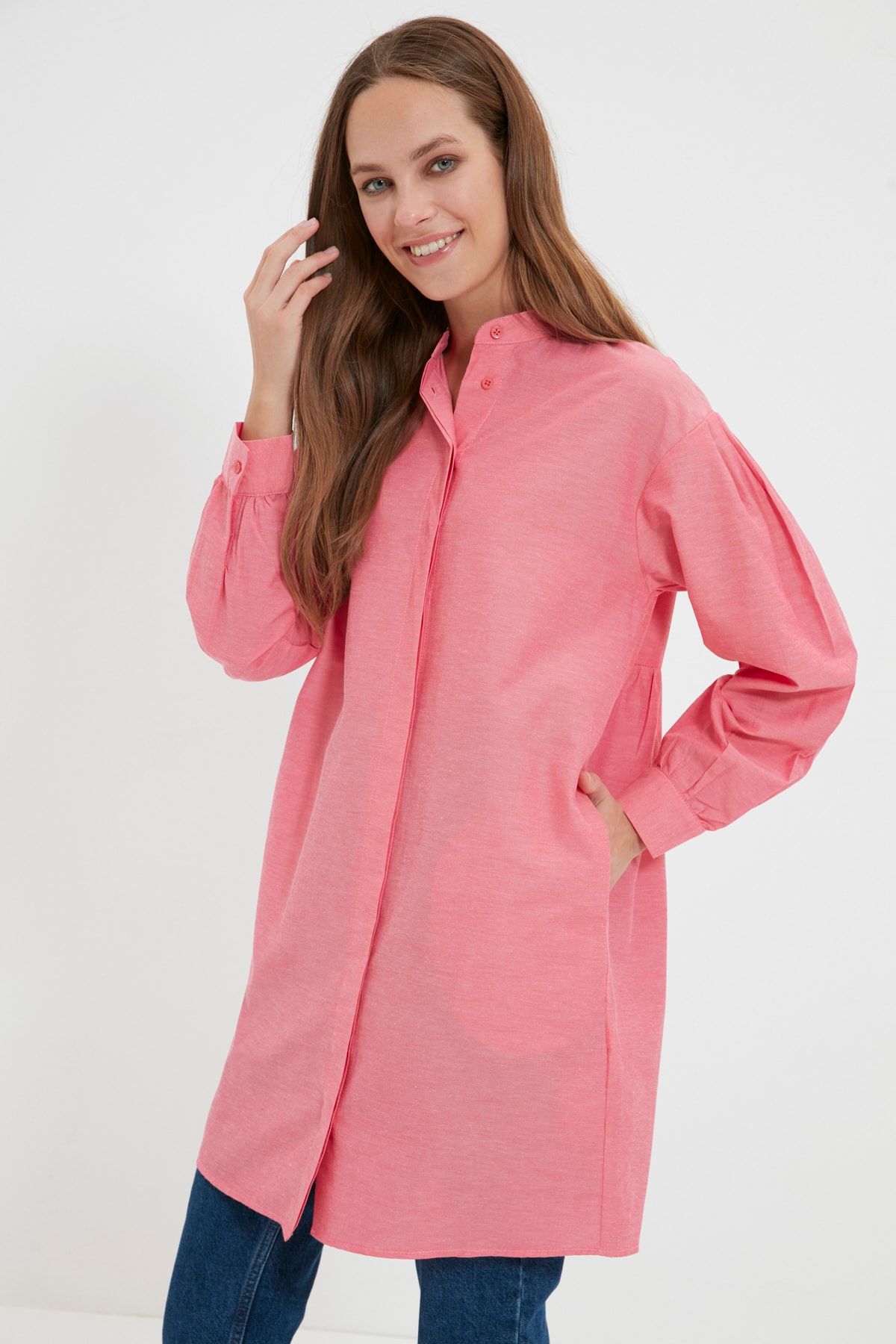 Trendyol Modest Pembe Dik Yaka Tunik TCTAW22UK0191