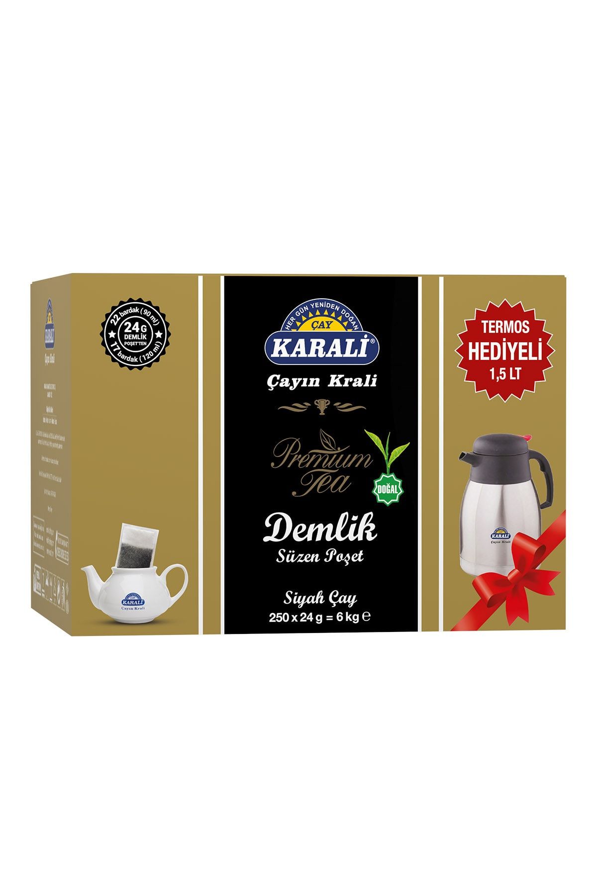 Karali Premium Jumbo Demlik Poşet Siyah Çay 250x24 Gr+ Termos Hediyeli