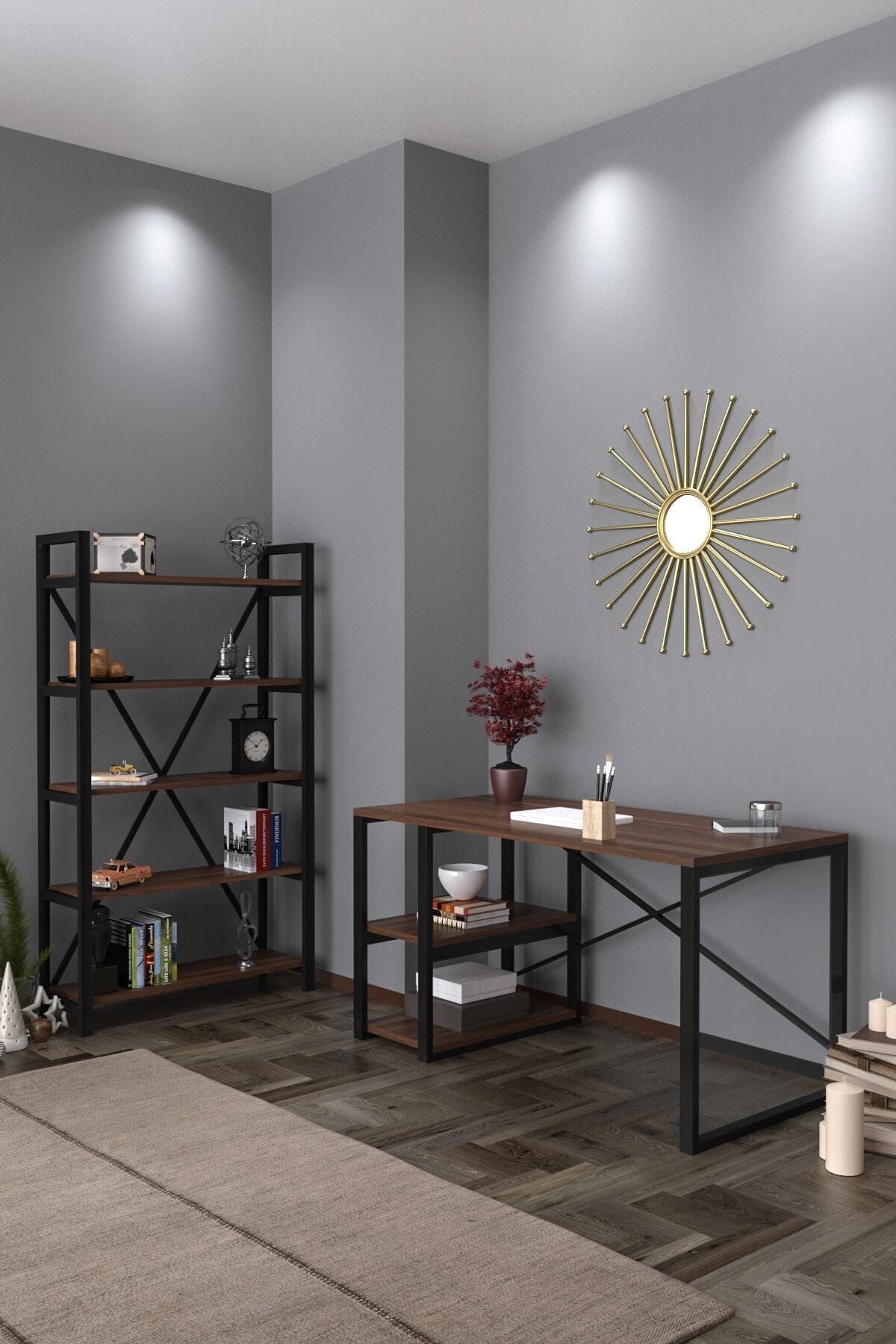 Evdemo Ahenk Çalışma Masası Kitaplık Takımı Ceviz