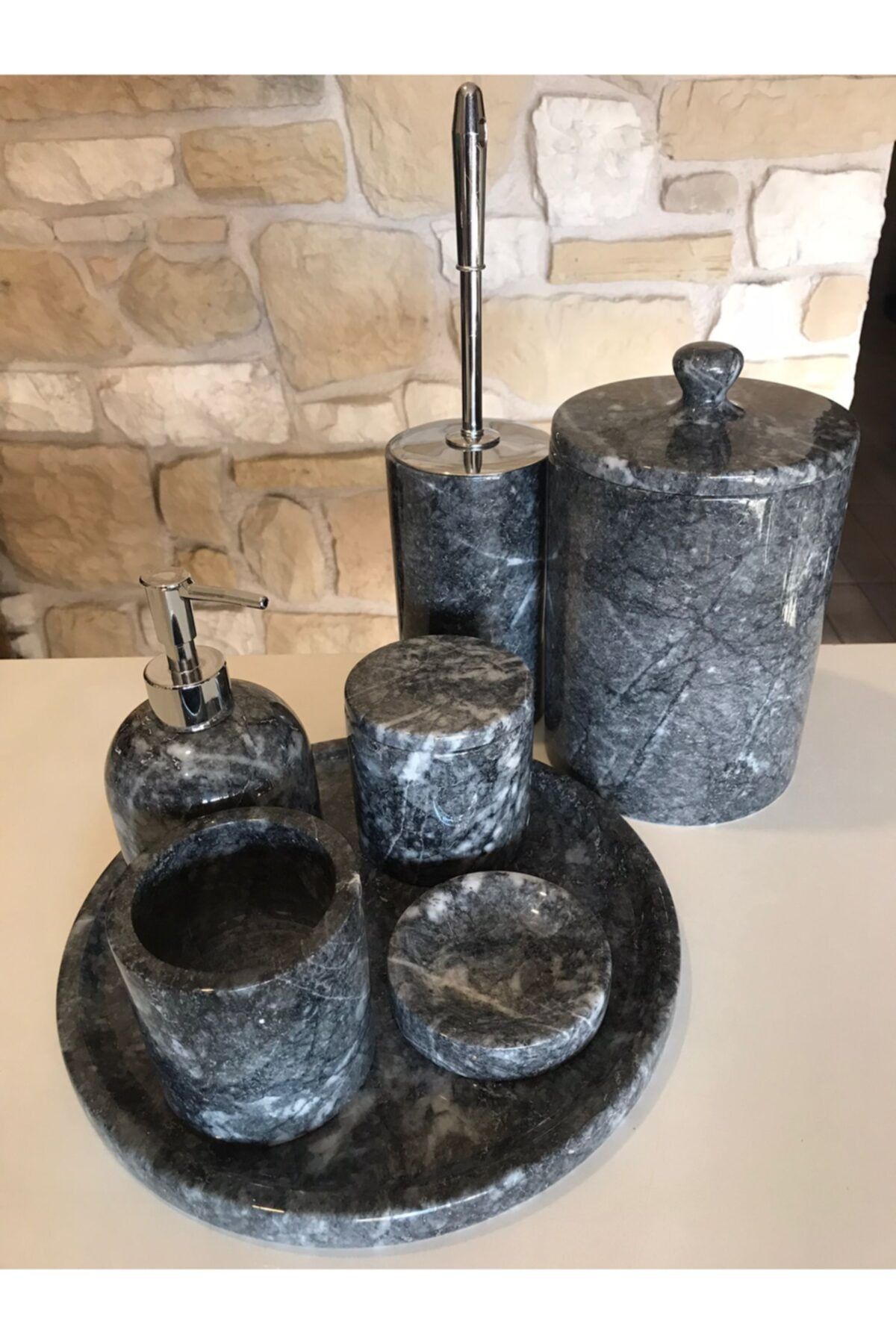 Polen Stone Siyah Mermer 7'li Banyo Seti