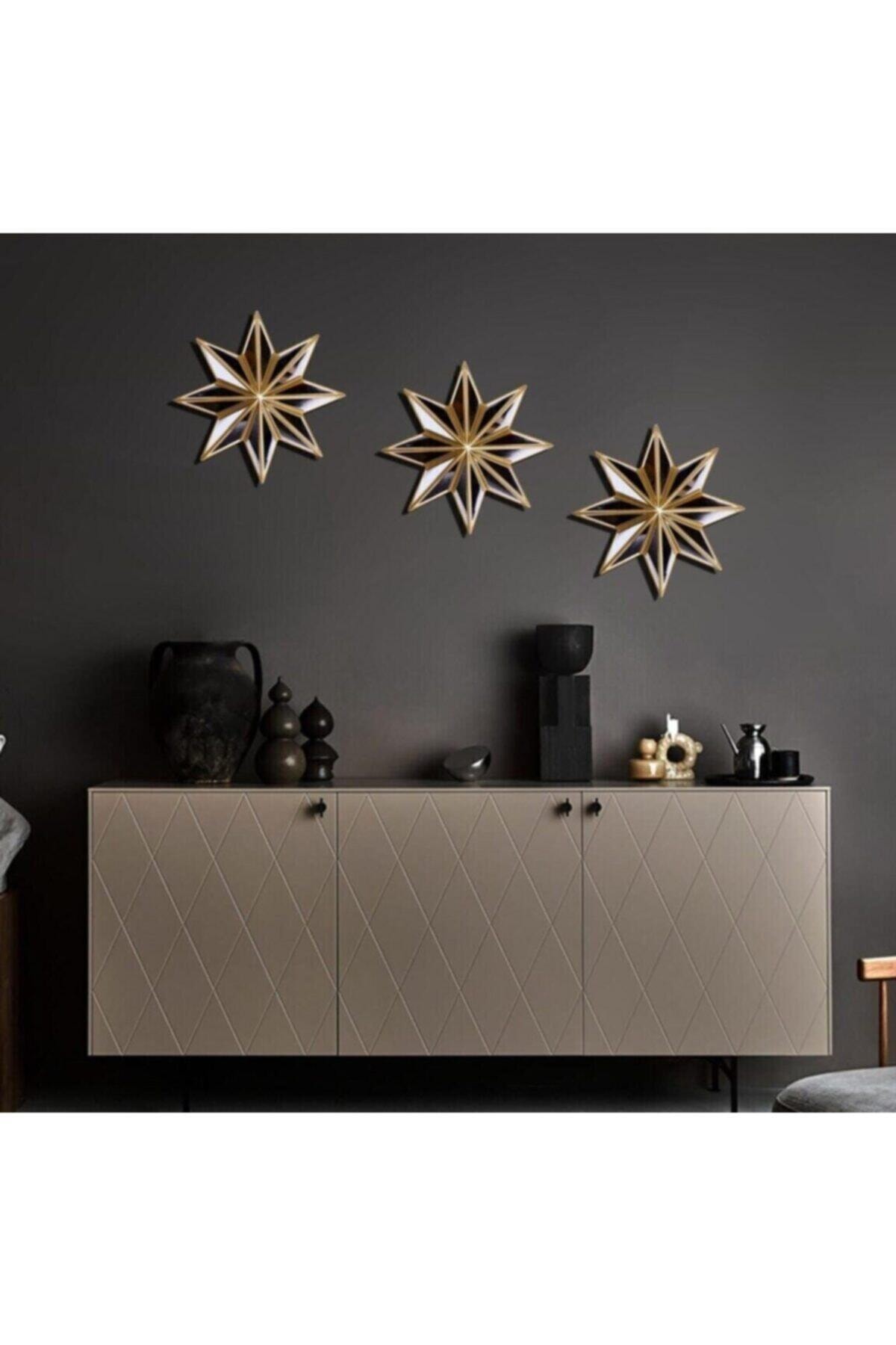 glary design 3'lü Yıldız Ayna Duvar Aksesuarı