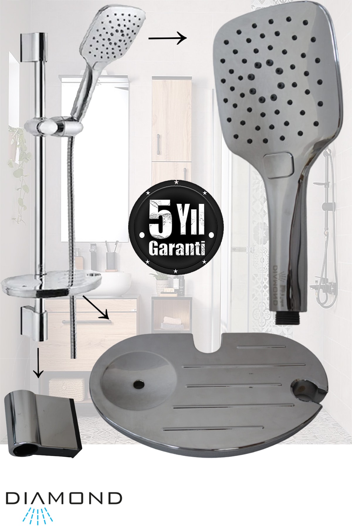özbay ısı sanayii ö şekil Sürgülü Duş Seti Banyo El Duşu Spiral Mafsal Takımı Batarya Duş Seti Armatür Duş Başlık Diamond