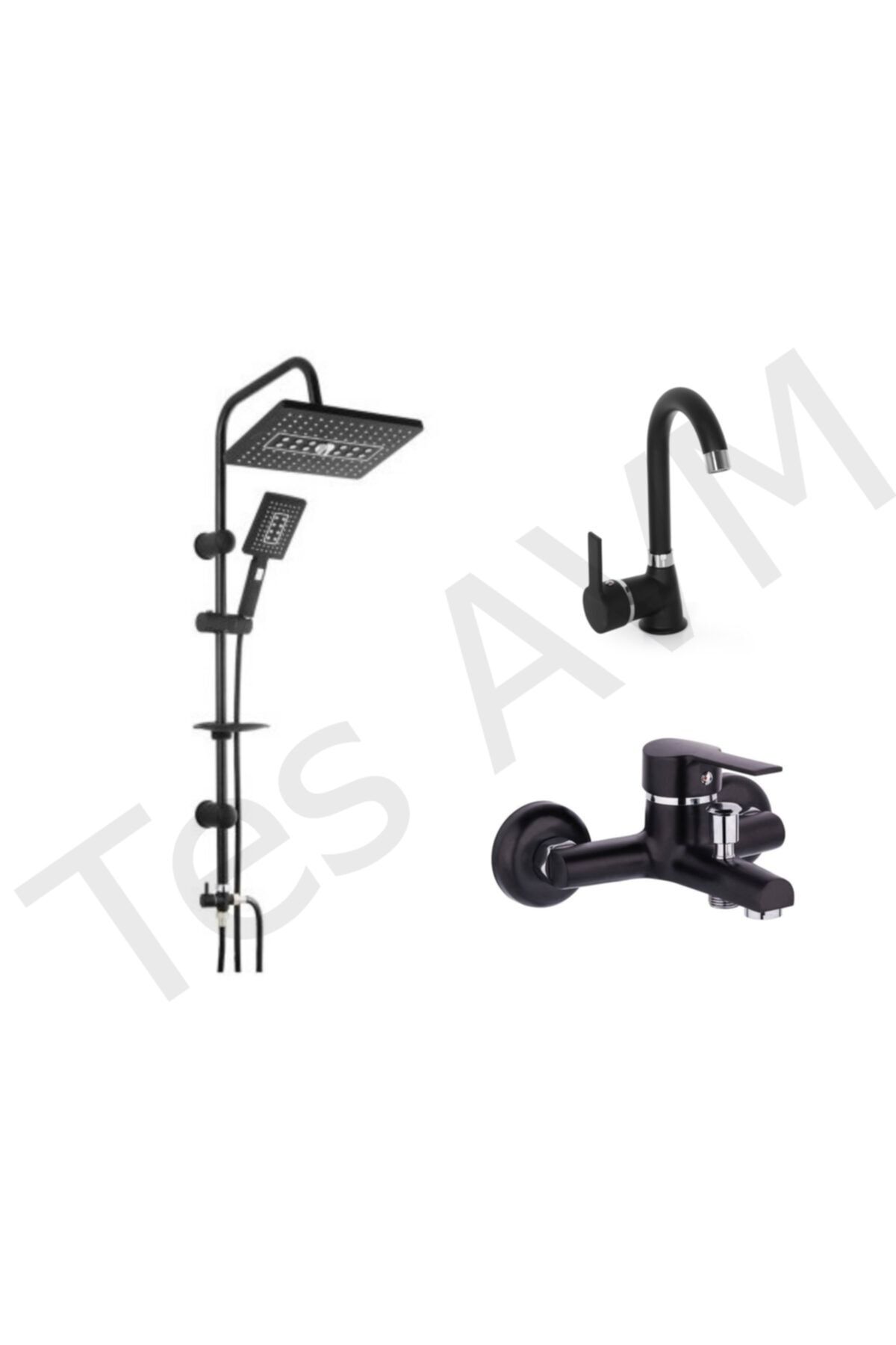 SANCEY Siyah Kare Lavabo Banyo Set, 3 Parça