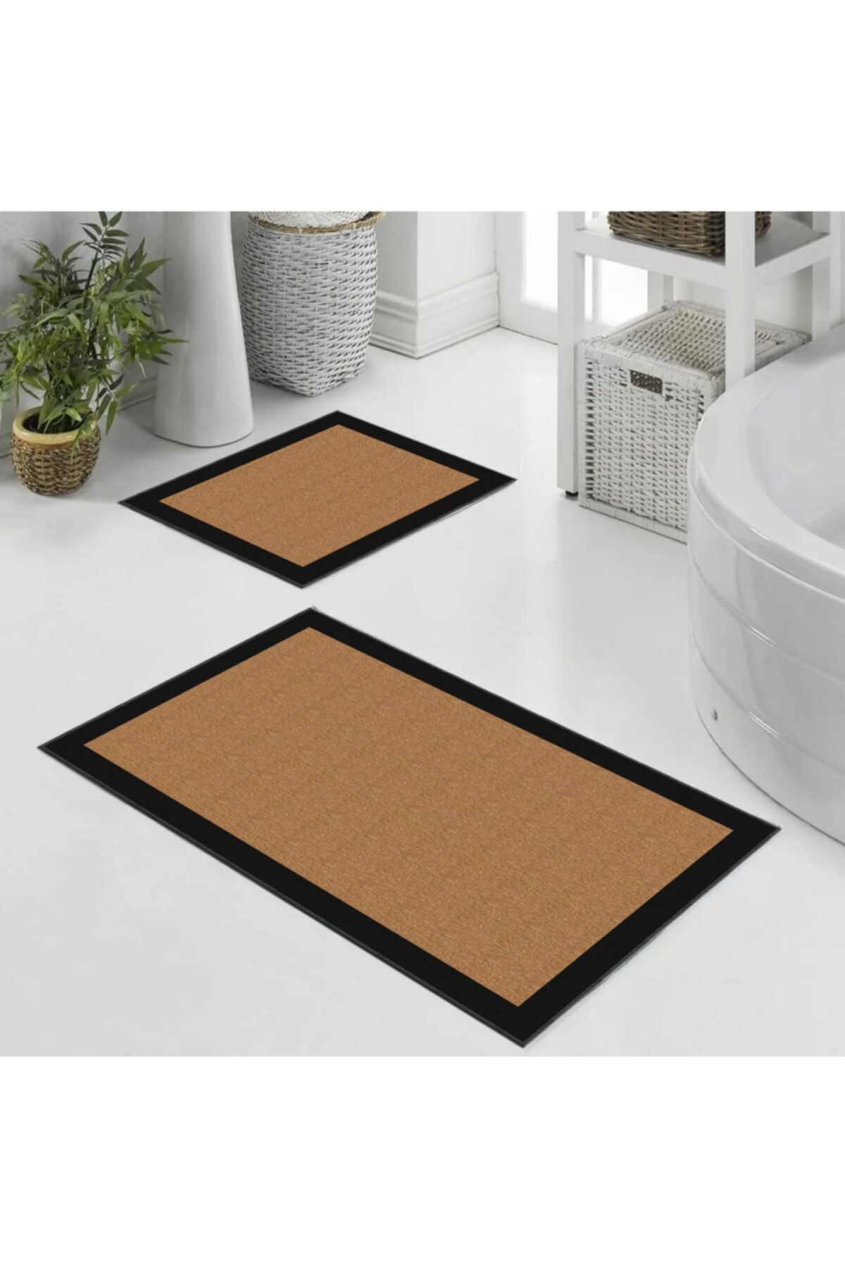 dessan home Hasır Dokulu Siyah Konturlu 2'li Klozet Takımı Banyo Paspası