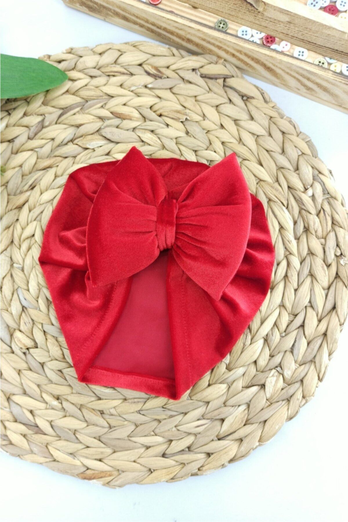 ALİSS BABY Kadife Kırmızı Desen Kız Bebek Bone Bandana 0-3 Yaş