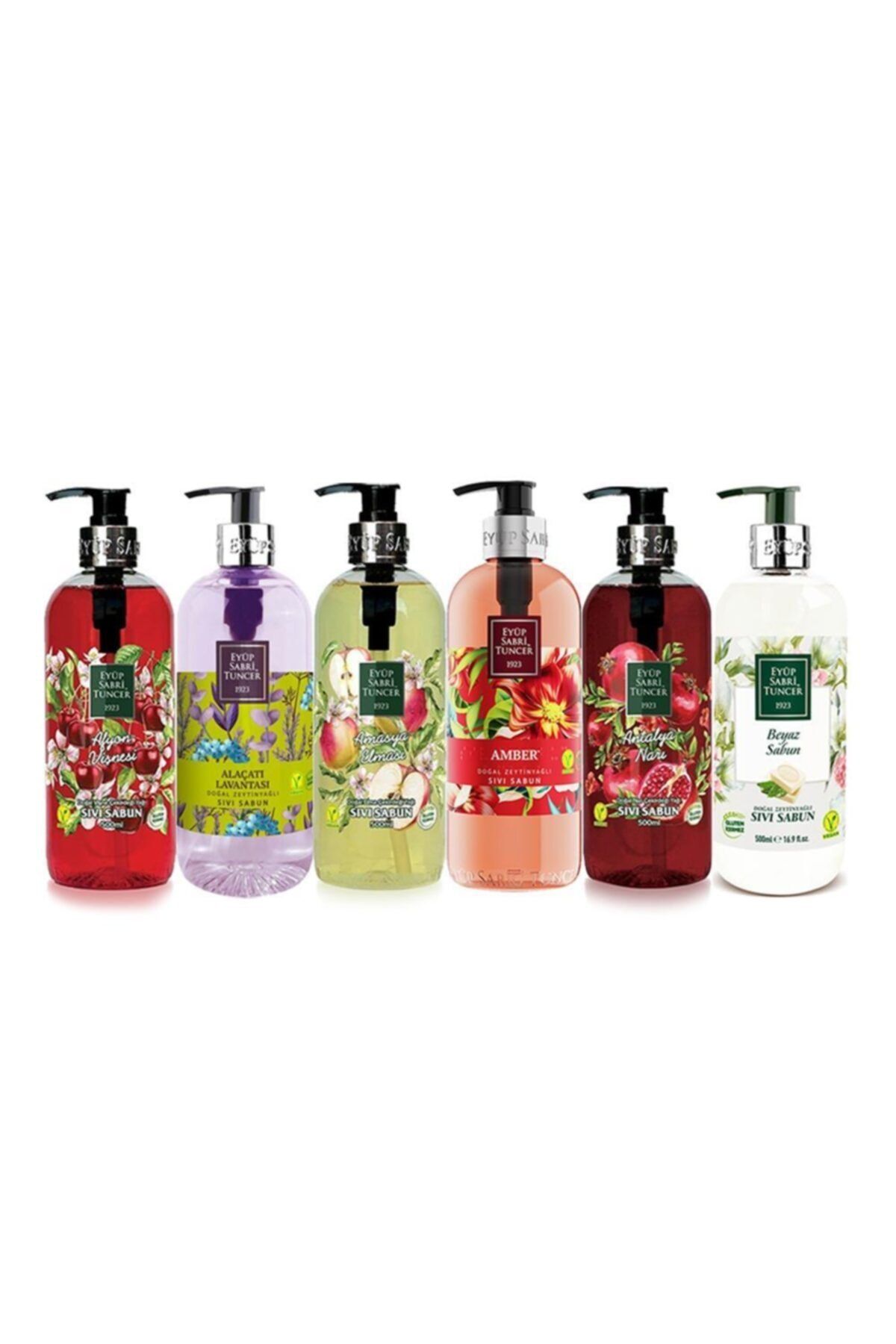 Eyüp Sabri Tuncer Sıvı Sabun Seti Vişnesi, Lavanta, Elma, Amber, Nar, Beyaz Sabun 500 Ml
