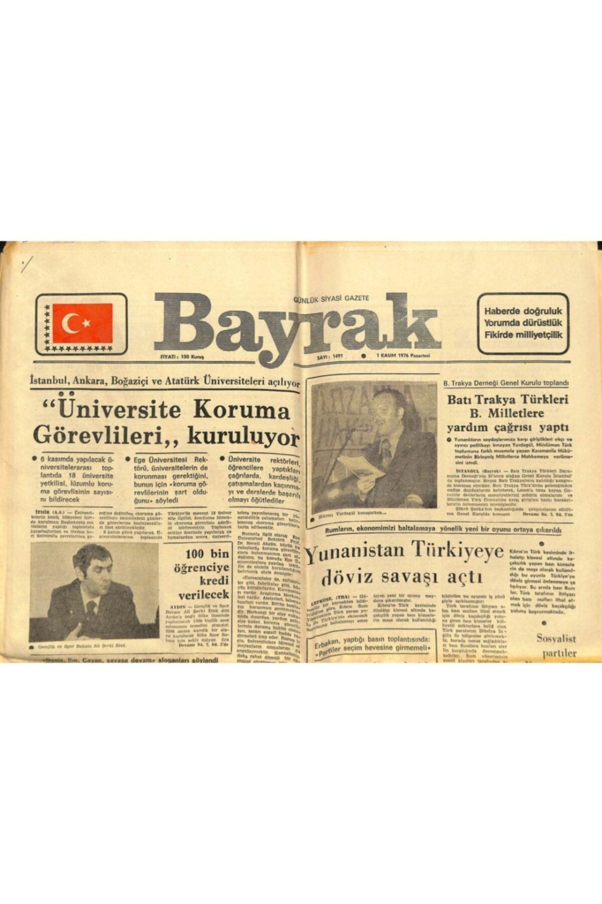 Gökçe Koleksiyon Bayrak Gazetesi 1 Kasım 1976 - Yunanistan Türkiye'ye Döviz Savaşı Açtı Gz89437