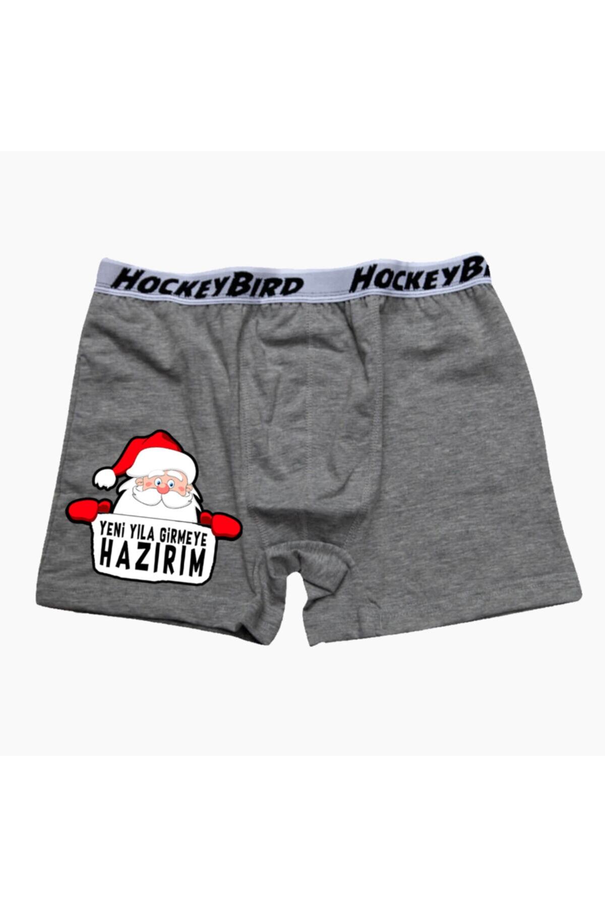 modacix Erkek Hediye Gri Yeni Yıla Girmeye Hazırım Eğlenceli Komik Boxer