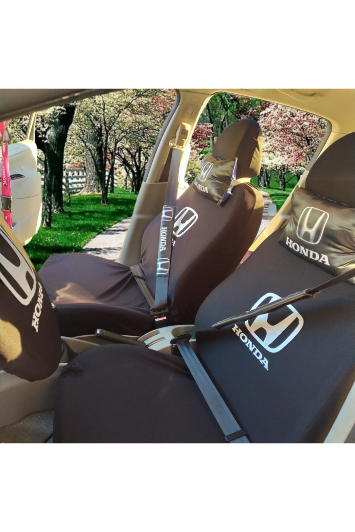 TUSBA MARKET Honda Siyah Oto Servis Kılıf Seti / Siyah Yastık Kemer Pedi & Oto Aksesuar