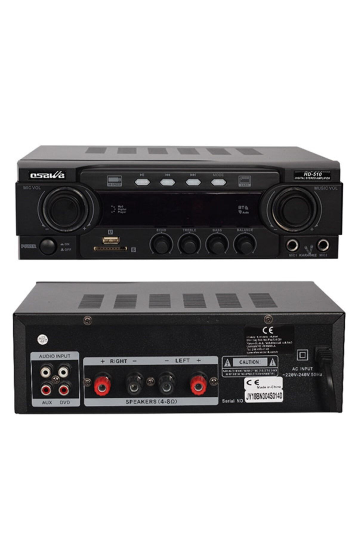 Angel Of Life Osawa Hd-510 2x50 Watt 220v/12v Giriş Usb-sd -bt-uk Trafosuz 2 Mik. Girişli Stereo Anfi