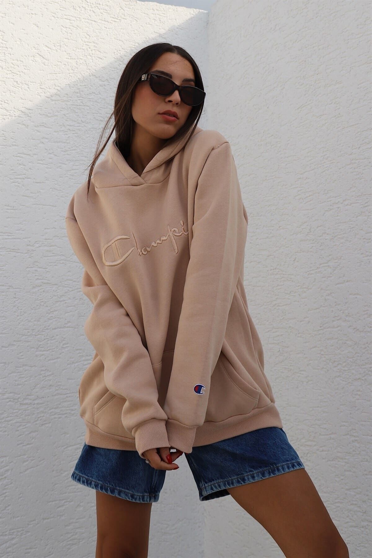Modayıldızlar Vizon Oversize Kapüşonlu Sweatshirt
