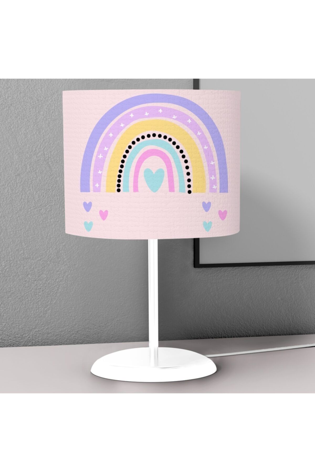 Tinybabyconcept Kalpli Gökkuşağı Desenli Çocuk Odası Dijital Baskılı Çocuk Odası Masaüstü Abajur Avize