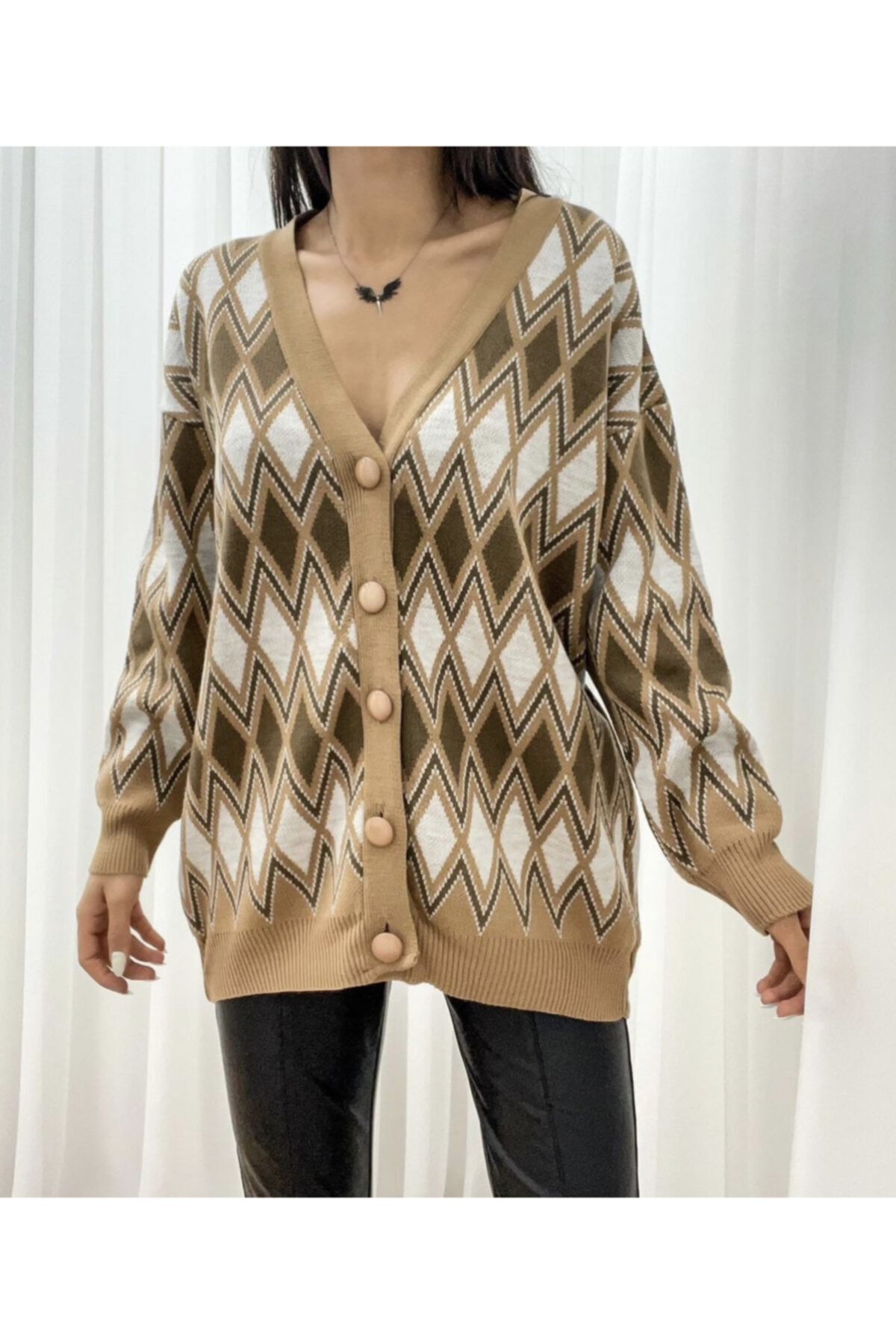 Volumex Kadın Kahverengi Oversize Triko Hırka
