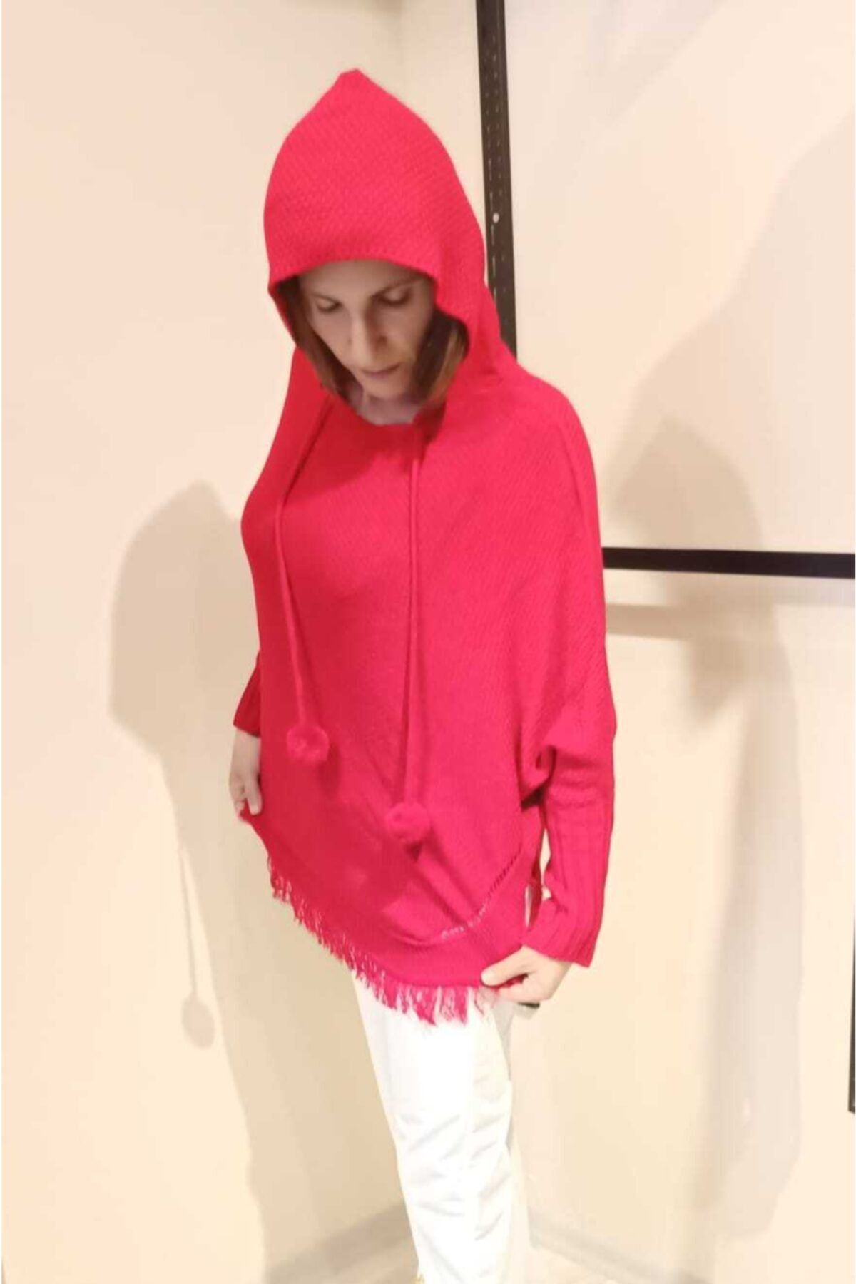 BirGör Butik Kırmızı Triko Panço