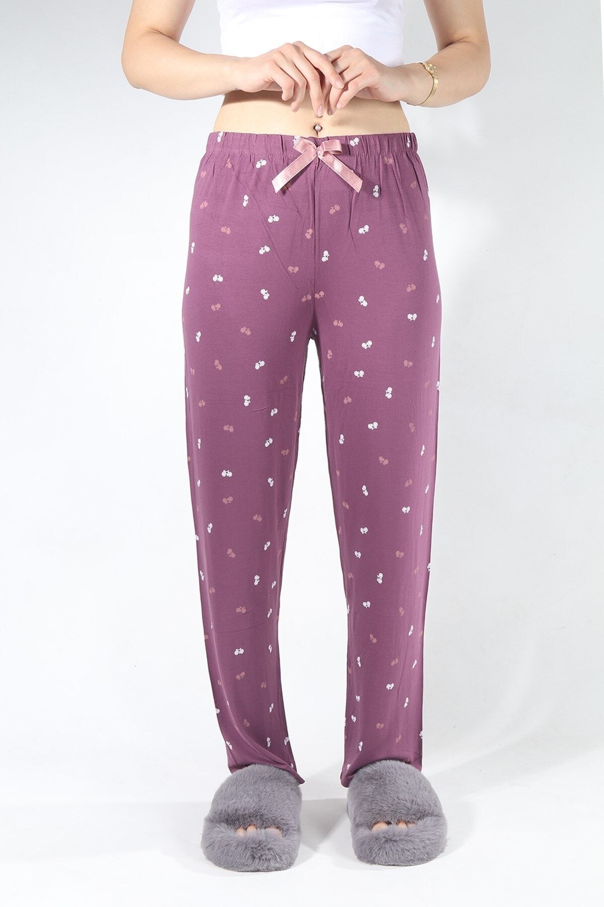CURCUNA Bisiklet Desenli Kadın Pijama Altı Mor