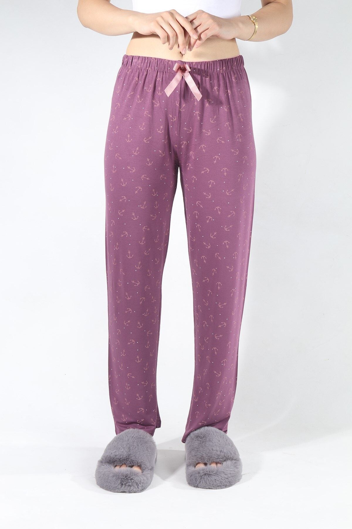 CURCUNA Çapa Desenli Kadın Pijama Altı Mor
