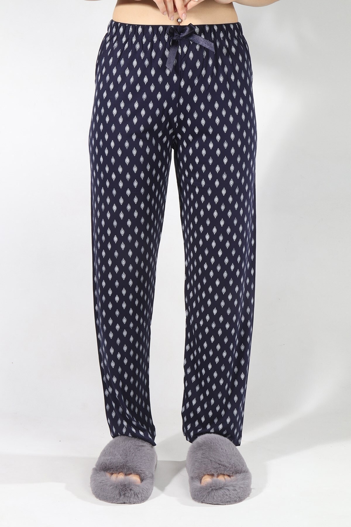 CURCUNA Desenli Fiyonklu Kadın Pijama Altı Lacivert