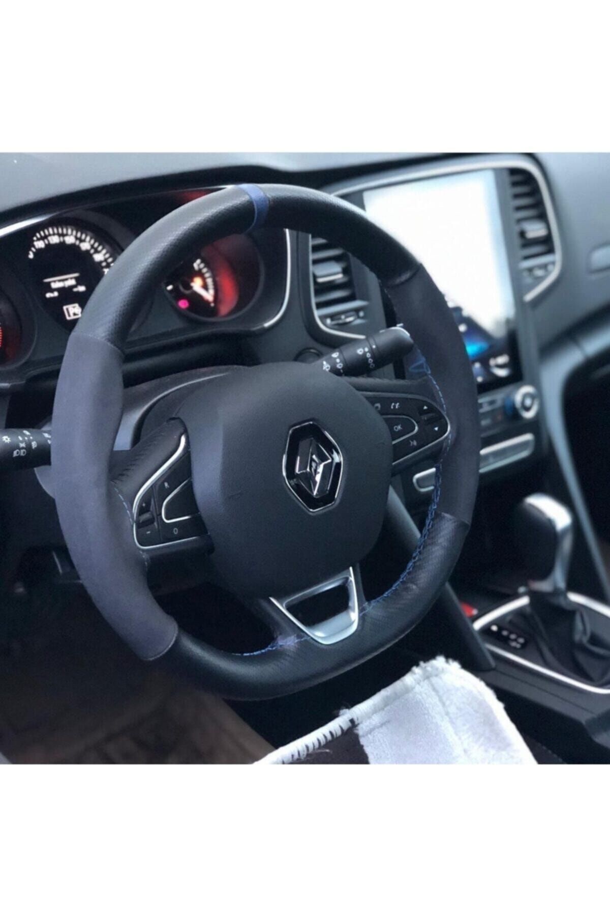 gürlerotoaksesuar Renault Megane 4 Mavi Yüzüklü Alcantara Nubuk Deri Direksiyon Kılıfı