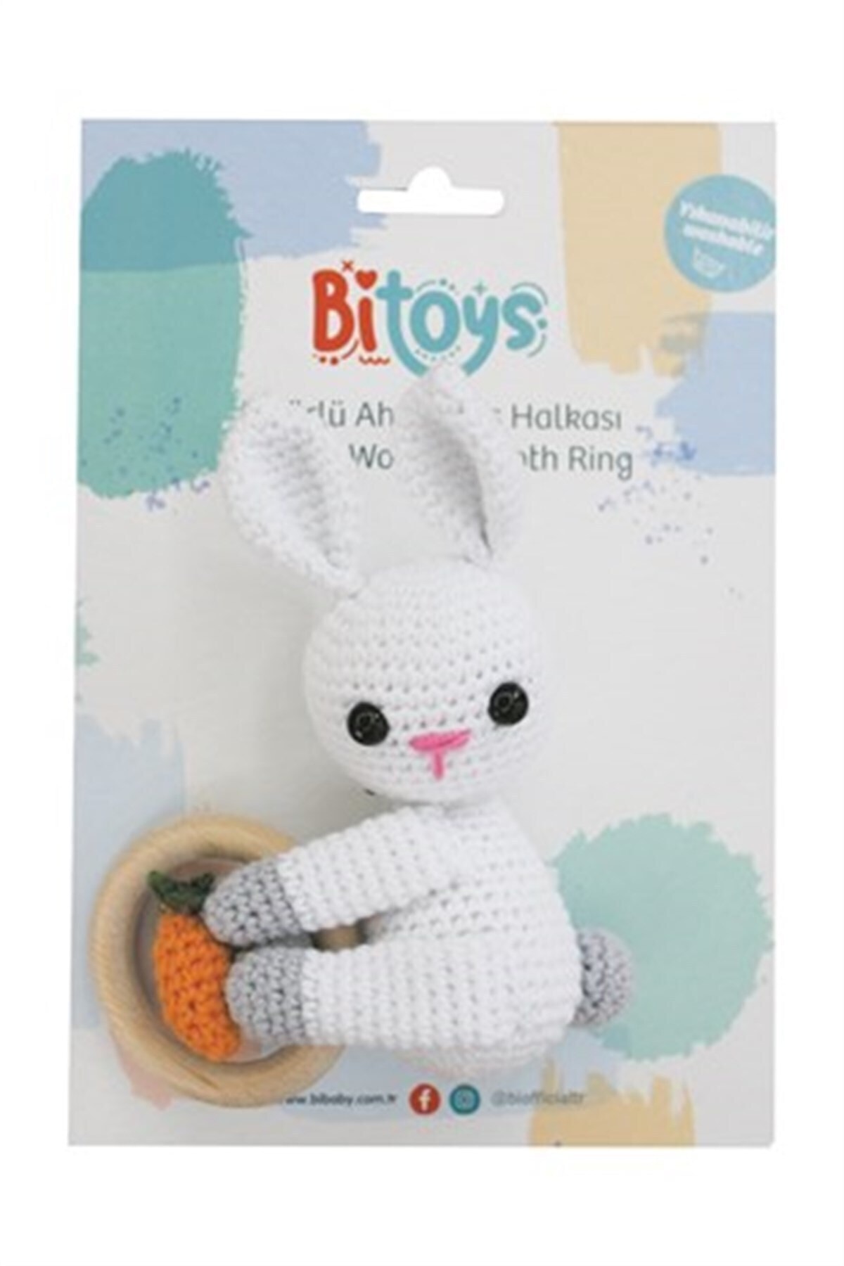 Bitoys Kız Erkek Bebek Tavşan Çıngıraklı Amigurimi Diş Kaşıyıcı Beyaz