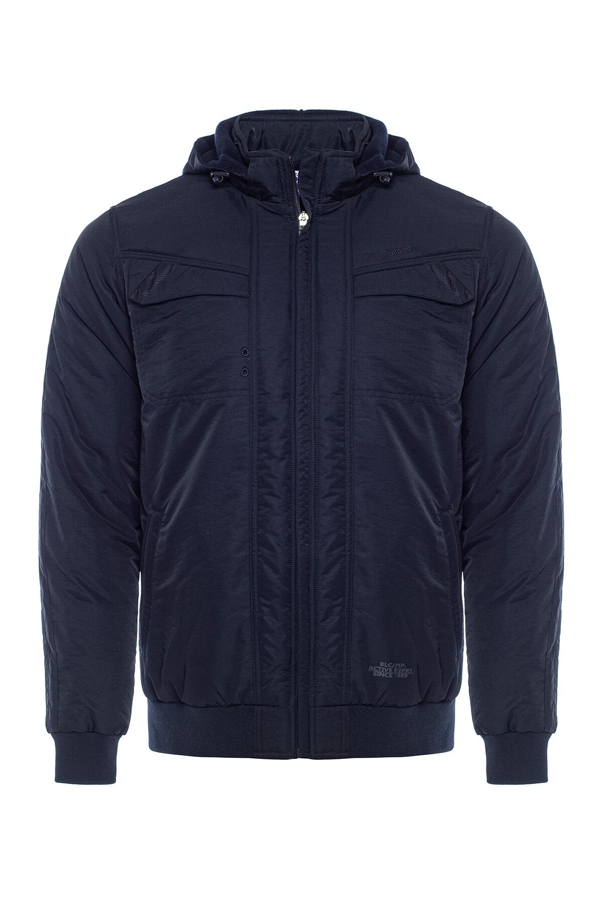 bilcee K.lacivert Erkek Kapüşonlu Kışlık Içi Polarlı Mont Iw-0061