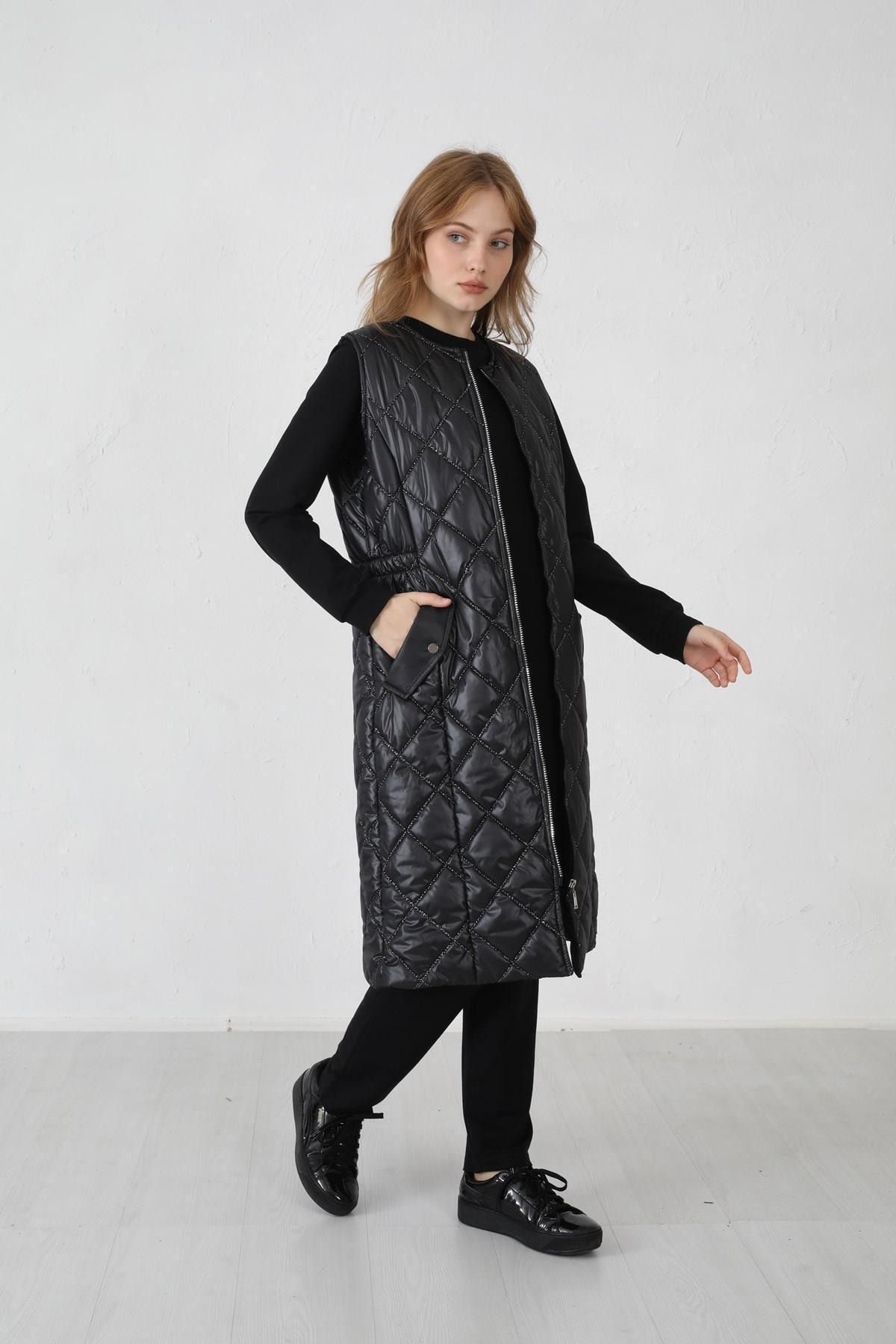 Moodbasic Cepli İnce Kapitone Yelek Siyah