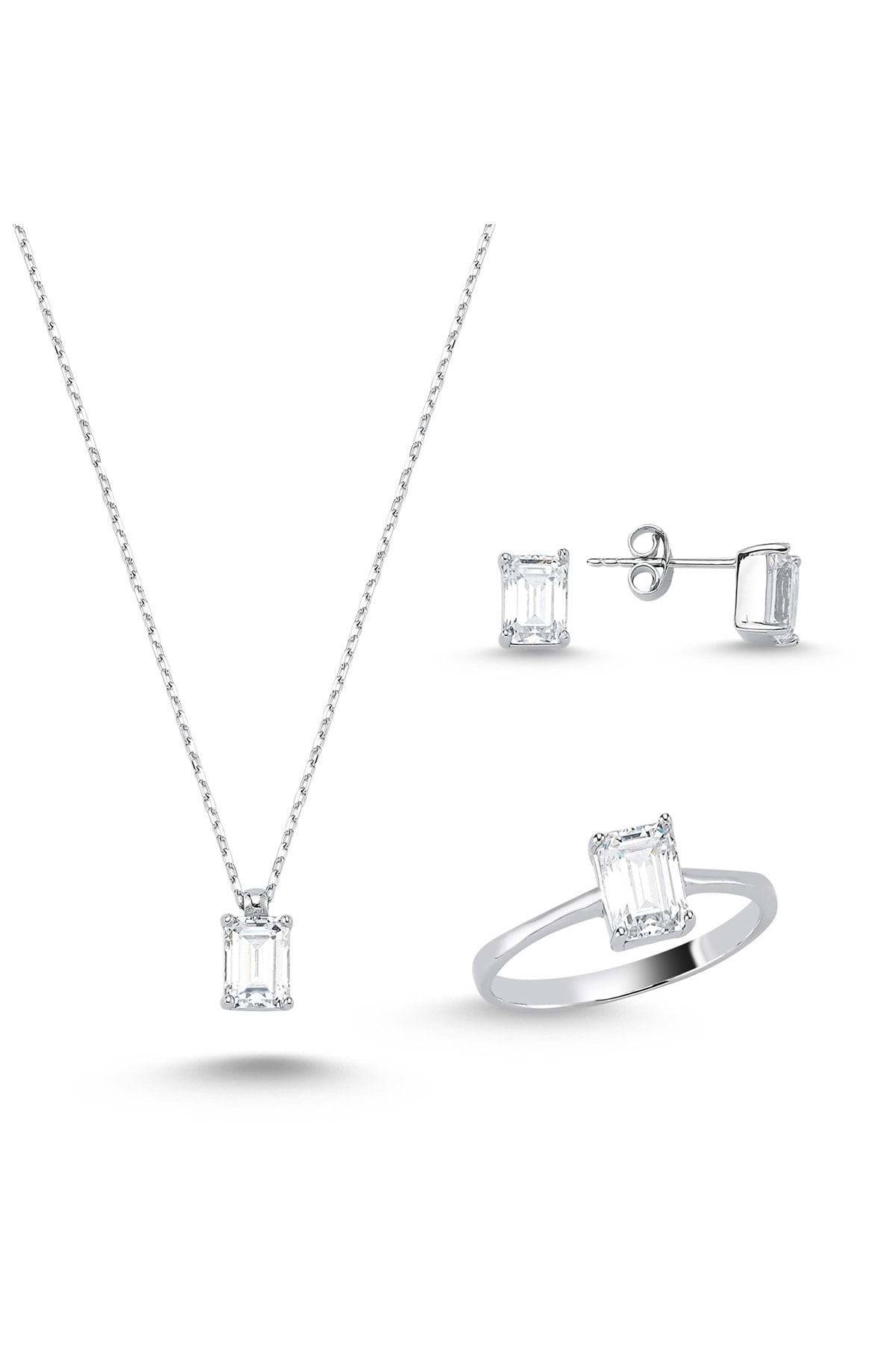 Sophia Nora 925 Ayar Gümüş Swarovski Baget Tek Taş Set Standart 20 Numara Yst6080-4844