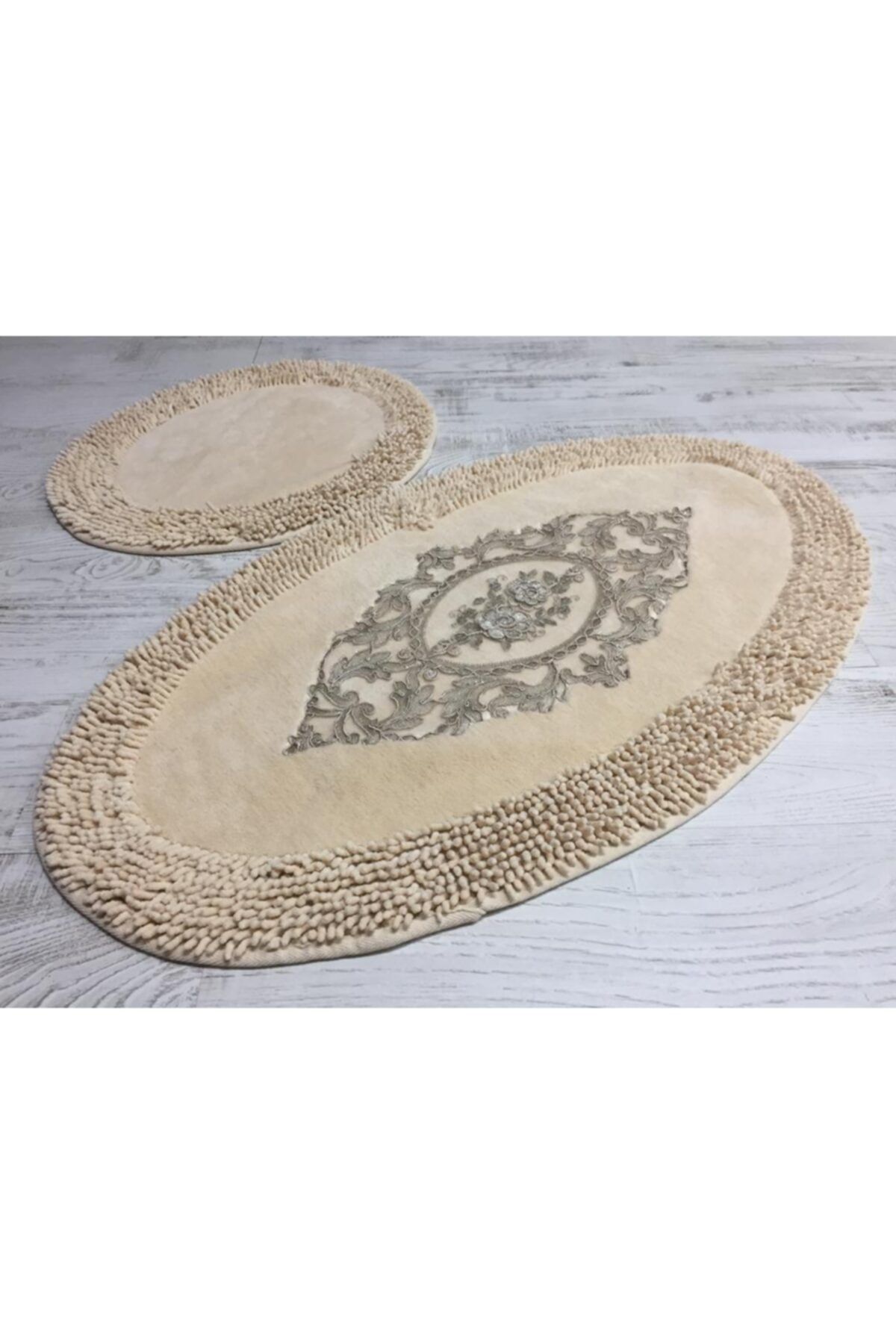 Bonny Home Alasia Vizon Dantelli %100 Pamuk 2'li Banyo Halısı Paspası Seti Çeyizlik Klozet Takımı