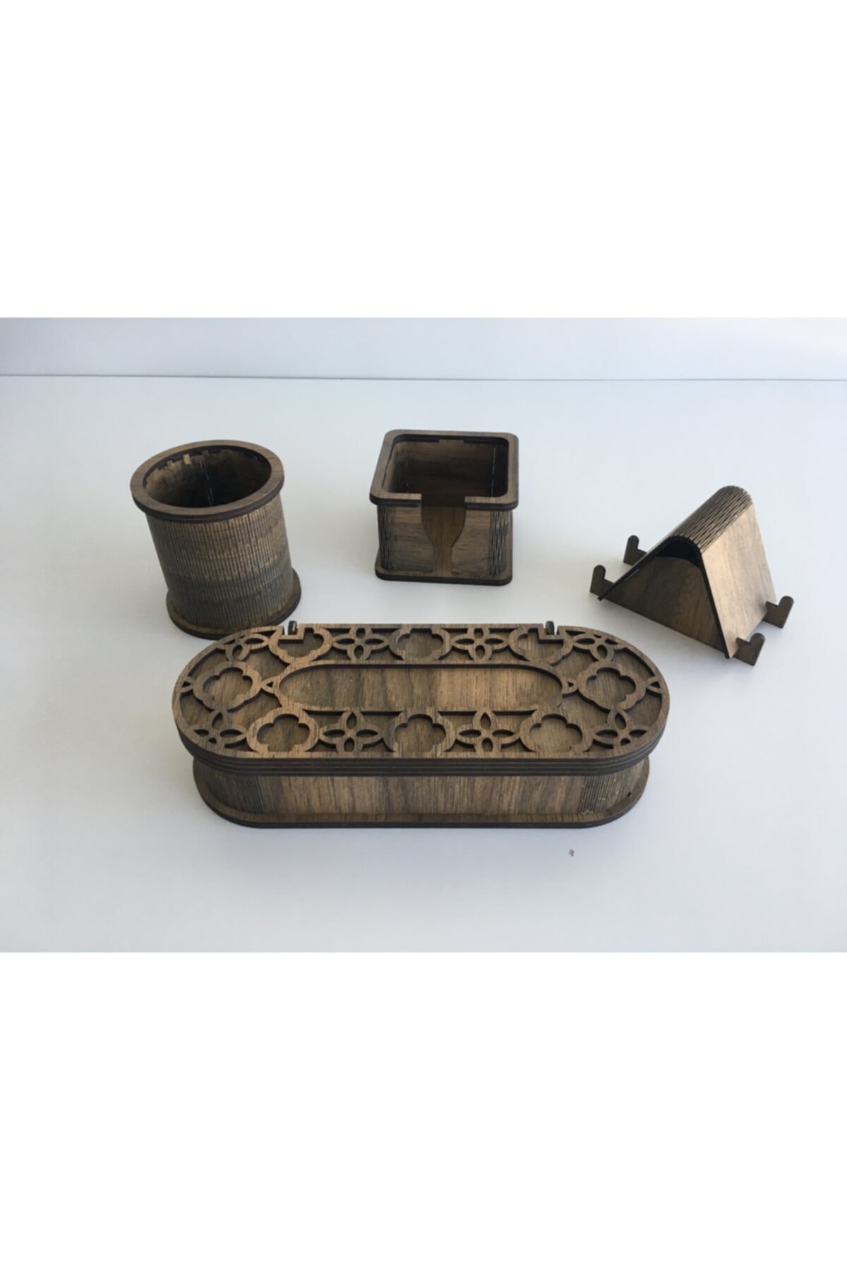 Ahşap Masa Üzeri Kalemlik Set Takım