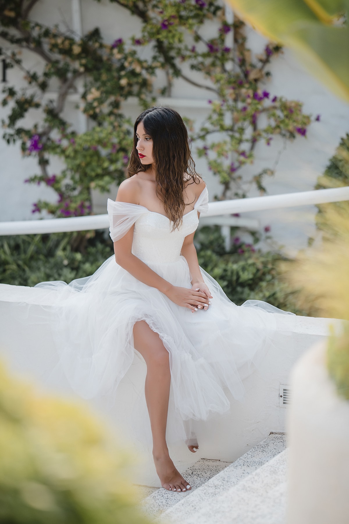 GÜLSÜN Kadın Beyaz Straplez Tül Midi Boy Elbise