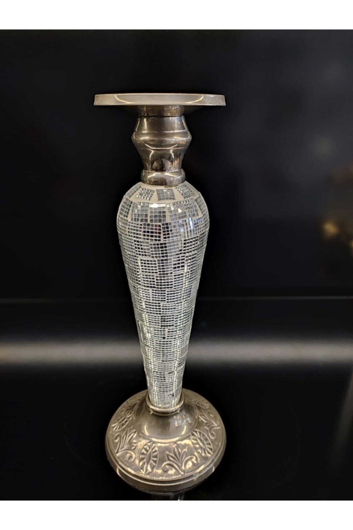Marianna Şamdan Platin Hint Rüyası Pirinç Cam 31x12cm